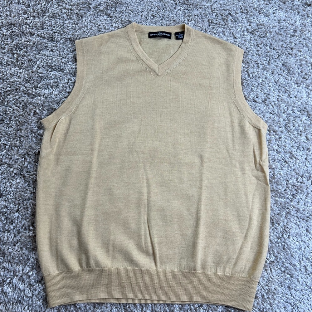 Men's Beige V-Neck Merino Wool Sweater Vest